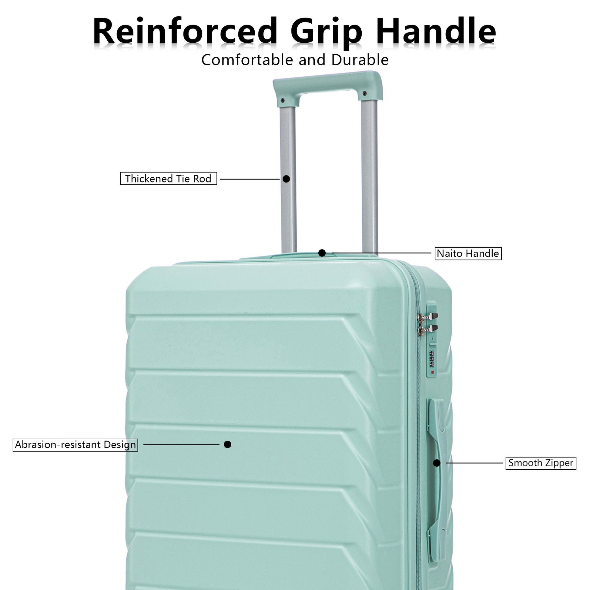 Mint-green hard-shell spinner luggage with handle and abrasion-resistant design on Tampa Home & Garden Store