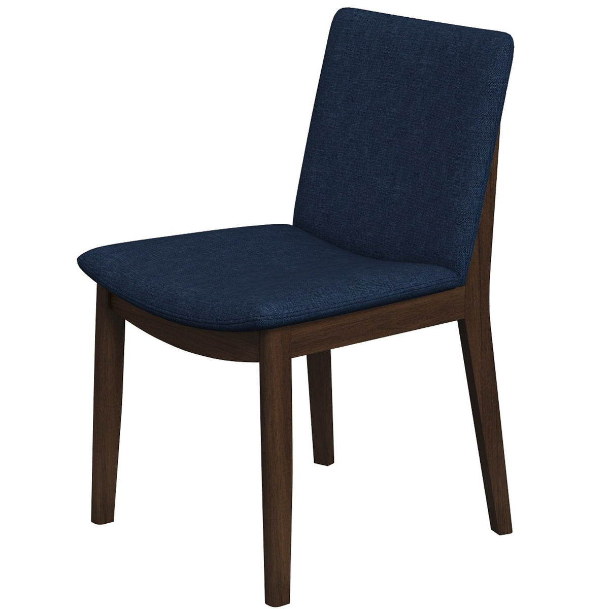 Mid-Century Modern solid wood dining chair with dark blue fabric upholstery and wooden legs on Tampa Home & Garden Store