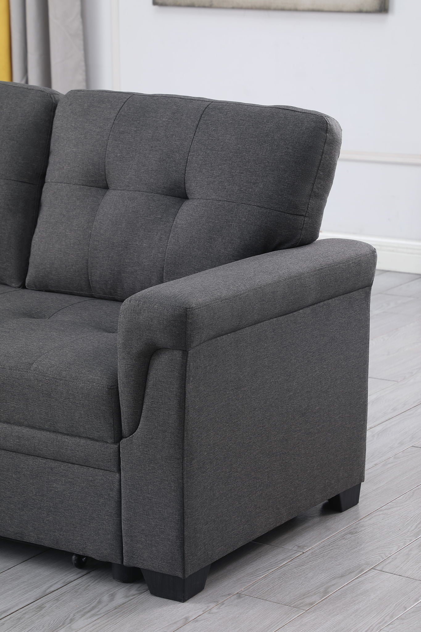Lucca dark gray fabric sleeper sectional with tufted back cushions HouseOfZazla on Tampa Home & Garden Store
