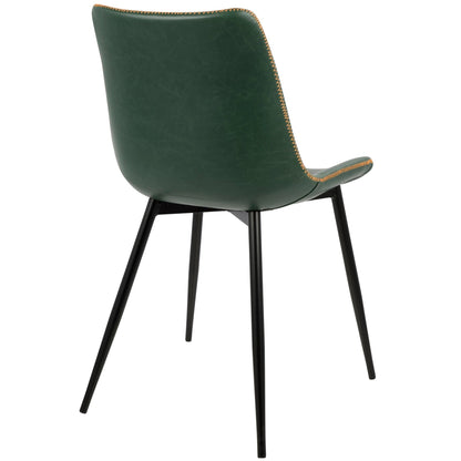 Contemporary dining chair set in dark green vintage leather with orange stitching, black legs on Tampa Home & Garden Store