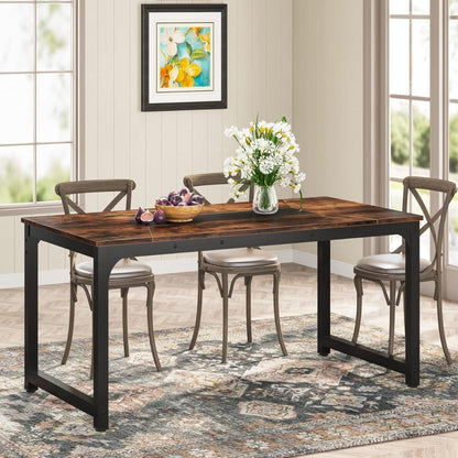 Rectangular dining table with brown wood top and black legs, X-back chairs, HouseOfZazla on Tampa Home & Garden Store