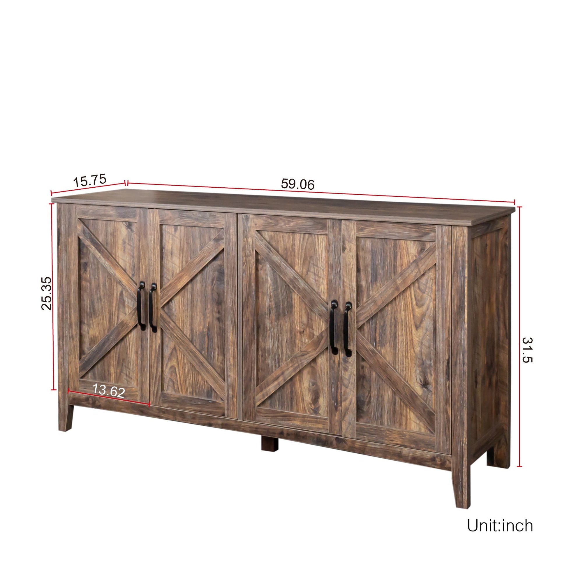 Cabinet with 4 doors and 4 open shelves sideboard in rustic wood by HouseOfZazla on Tampa Home & Garden Store