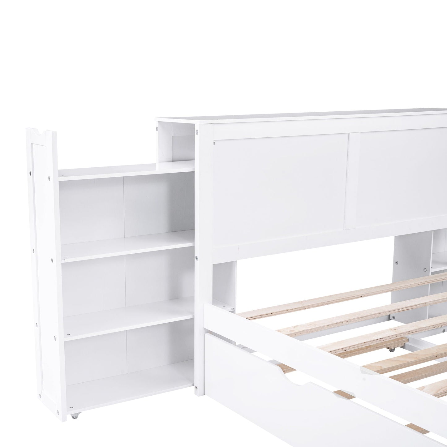 White storage platform bed with pull-out shelves and trundle HouseOfZazla on Tampa Home & Garden Store