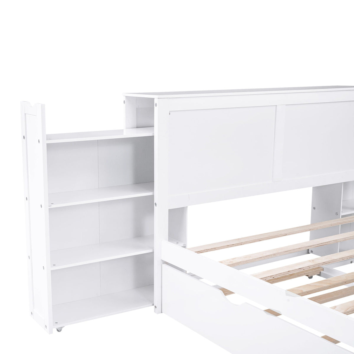 White storage platform bed with pull-out shelves and trundle HouseOfZazla on Tampa Home & Garden Store