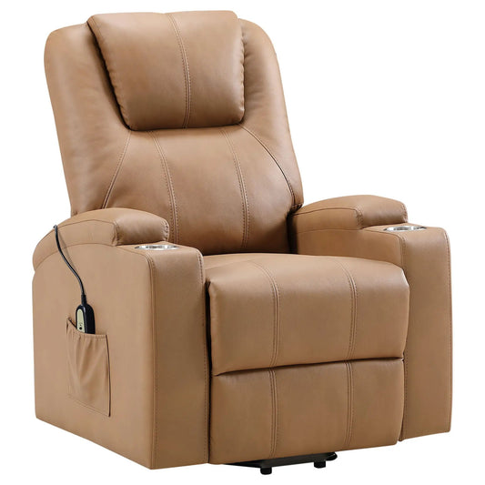 Macklin Power Lift Massage Recliner with heat and dual cupholders tan Unique Piece on Tampa Home & Garden Store