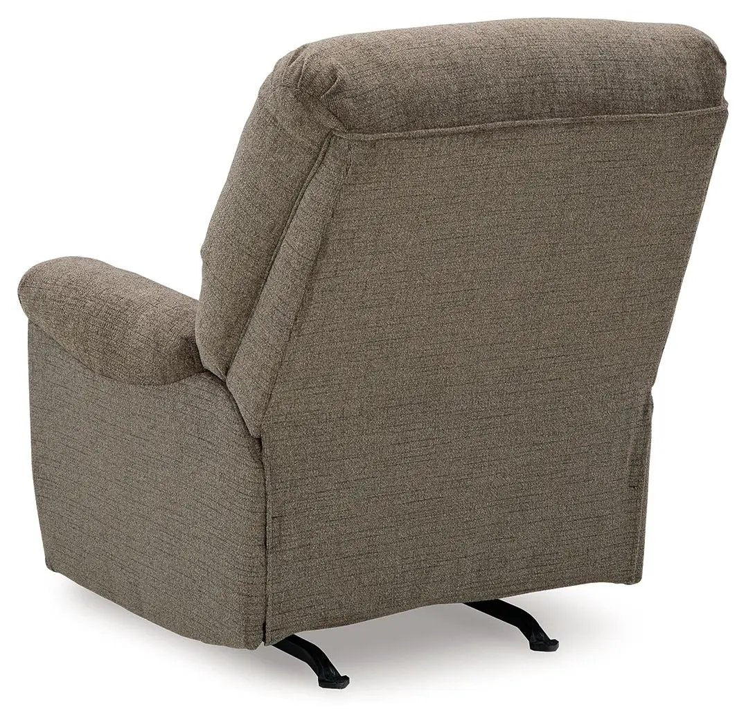 Stonemeade Rocker Recliner brown fabric, 1-seat, with black metal rocker base on Tampa Home & Garden Store