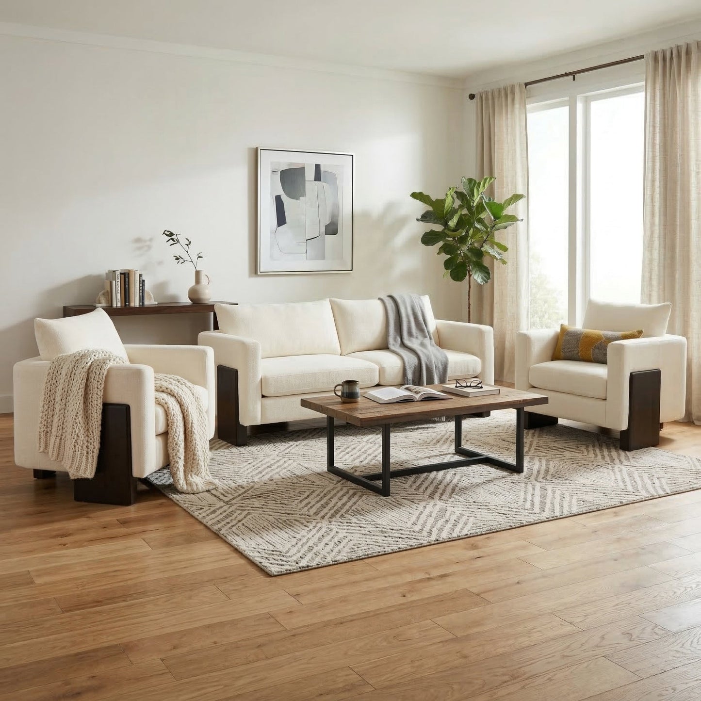 A plush cloud sofa and chenille three piece set