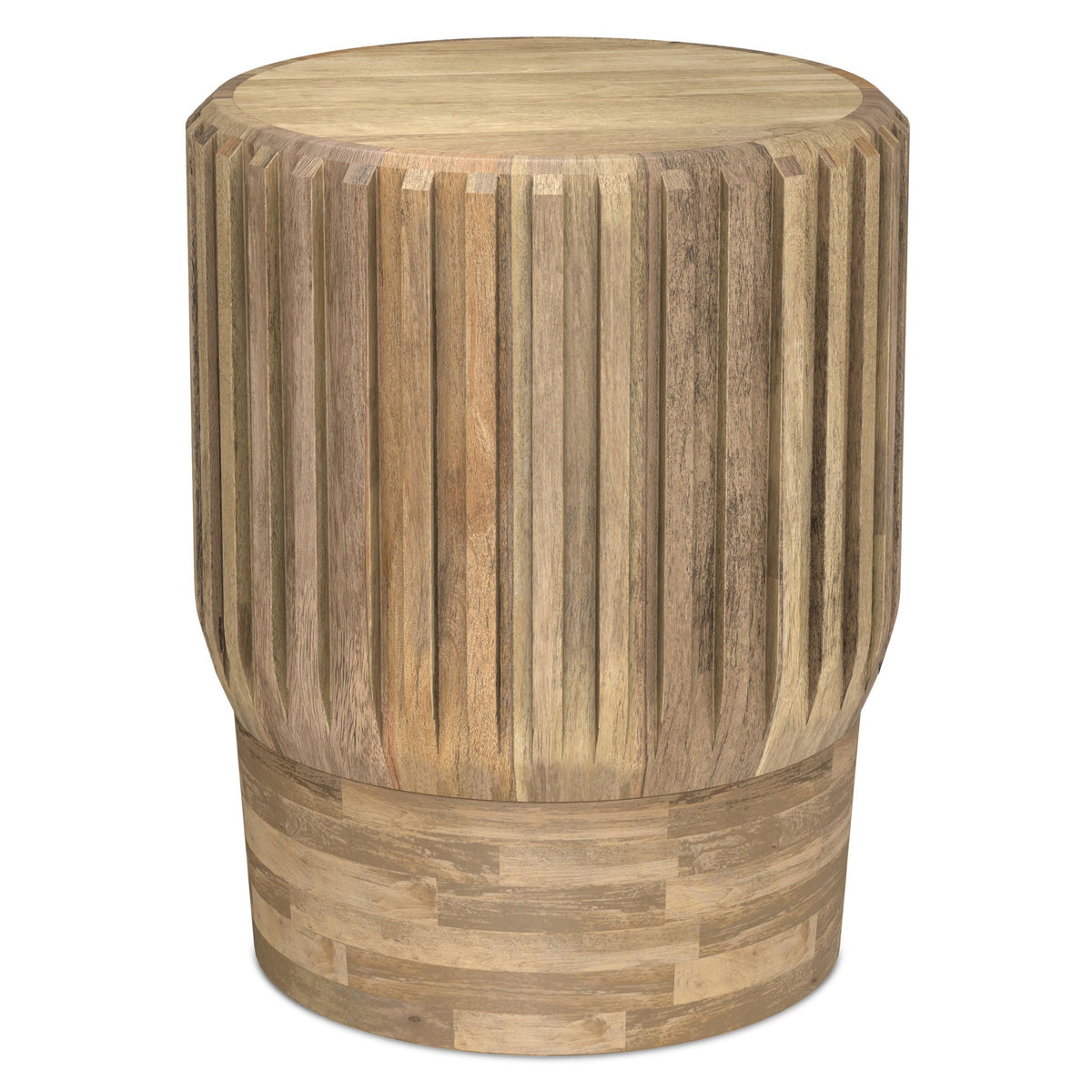 Lyall Side Table with Fluted Design round top in light brown natural wood finish on Tampa Home & Garden Store