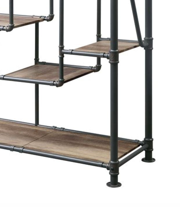 Brantley antique oak etagere bookshelf with industrial black pipe frame on Tampa Home & Garden Store