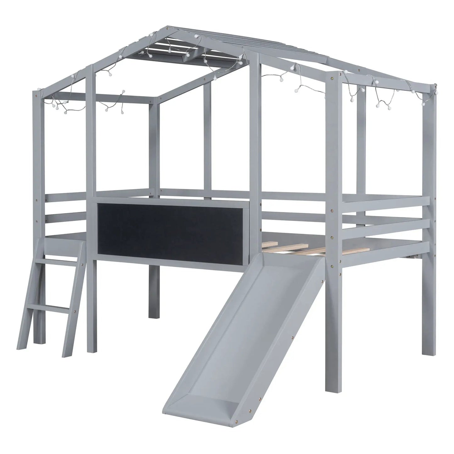 Loft House Bed With Ladder and Slide and Light
