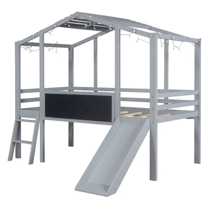 Loft House Bed With Ladder and Slide and Light