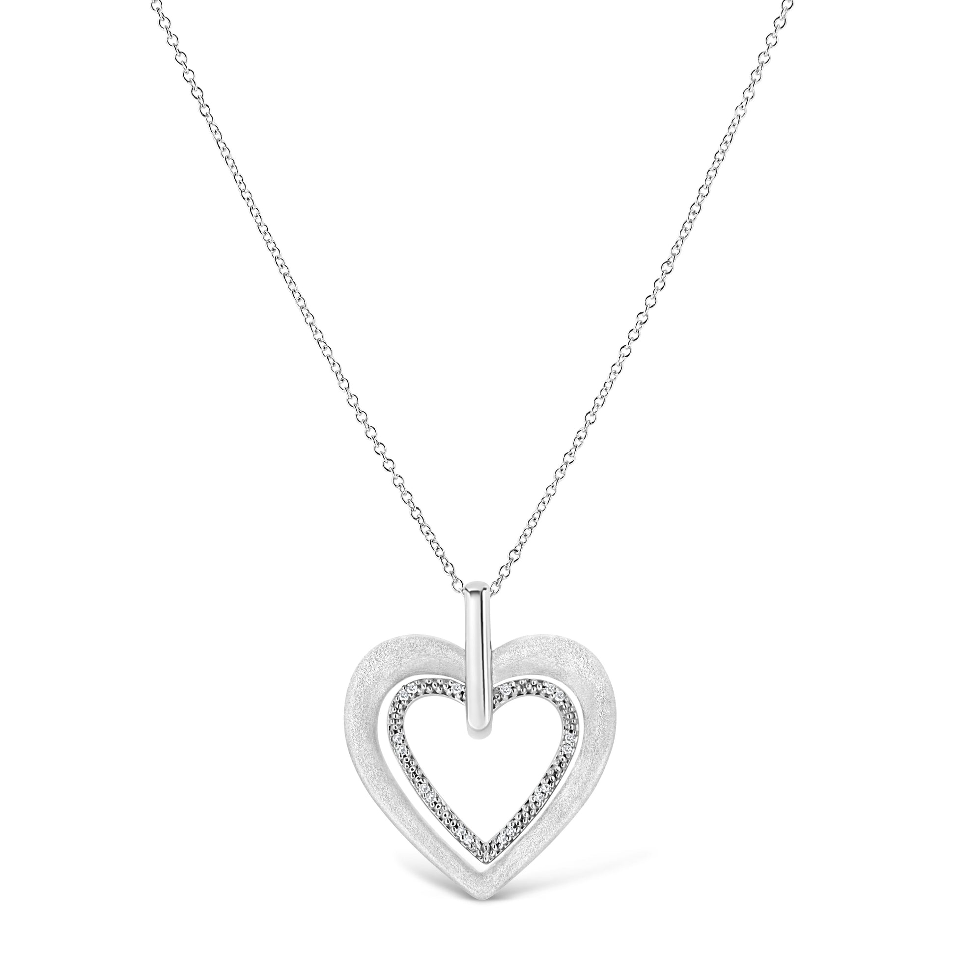 Sterling silver prong-set diamond accent double heart pendant necklace on 18in chain on Tampa Home & Garden Store