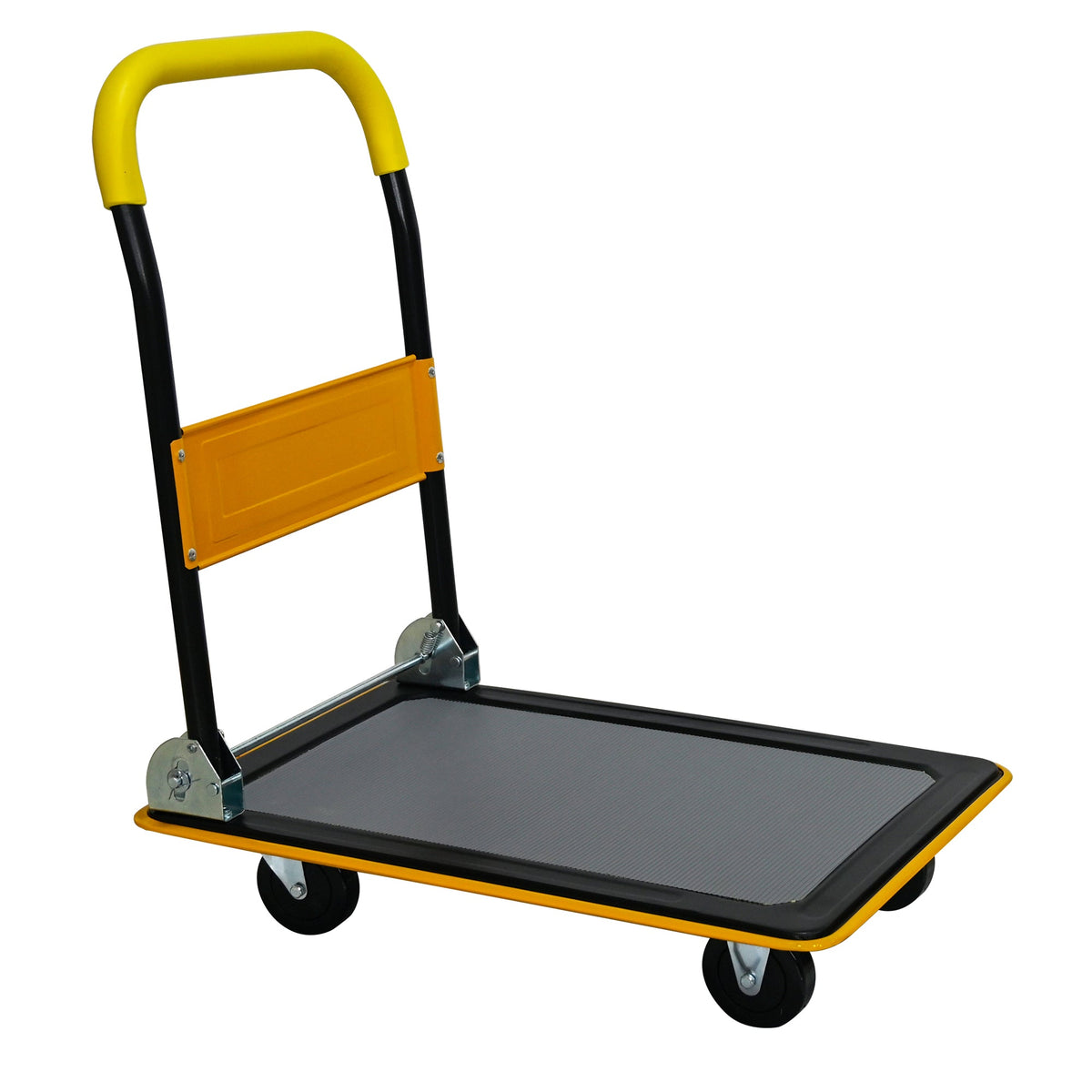 330lbs Heavy Duty Flatbed Cart with Folding Platform yellow with black frame and grey deck on Tampa Home & Garden Store