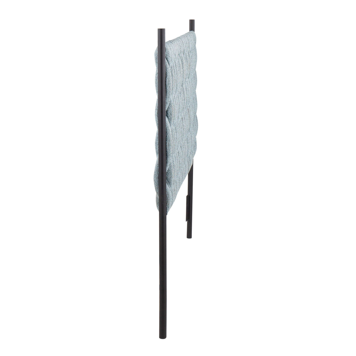 Braided Matisse Upholstered Queen Headboard with Metal Frame in blue-gray fabric, black posts on Tampa Home & Garden Store