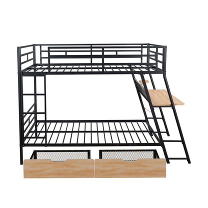 Full size bunk bed frame in black metal with built-in desk and two drawers, side ladder on Tampa Home & Garden Store