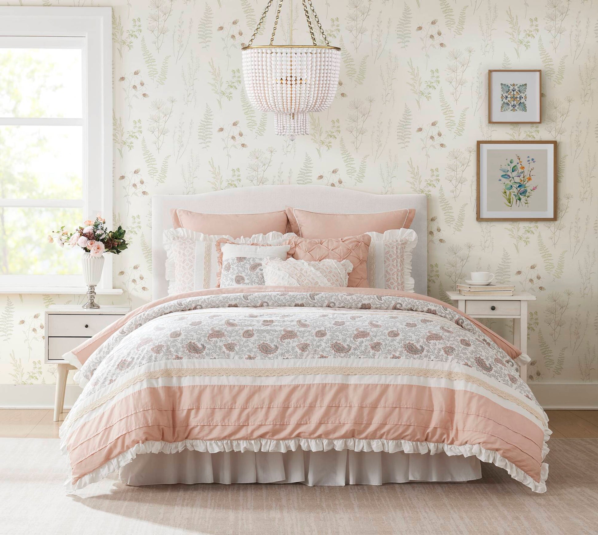 9 Piece Cotton Percale Comforter Set Blush by HouseOfZazla on bed with quilted pink top on Tampa Home & Garden Store