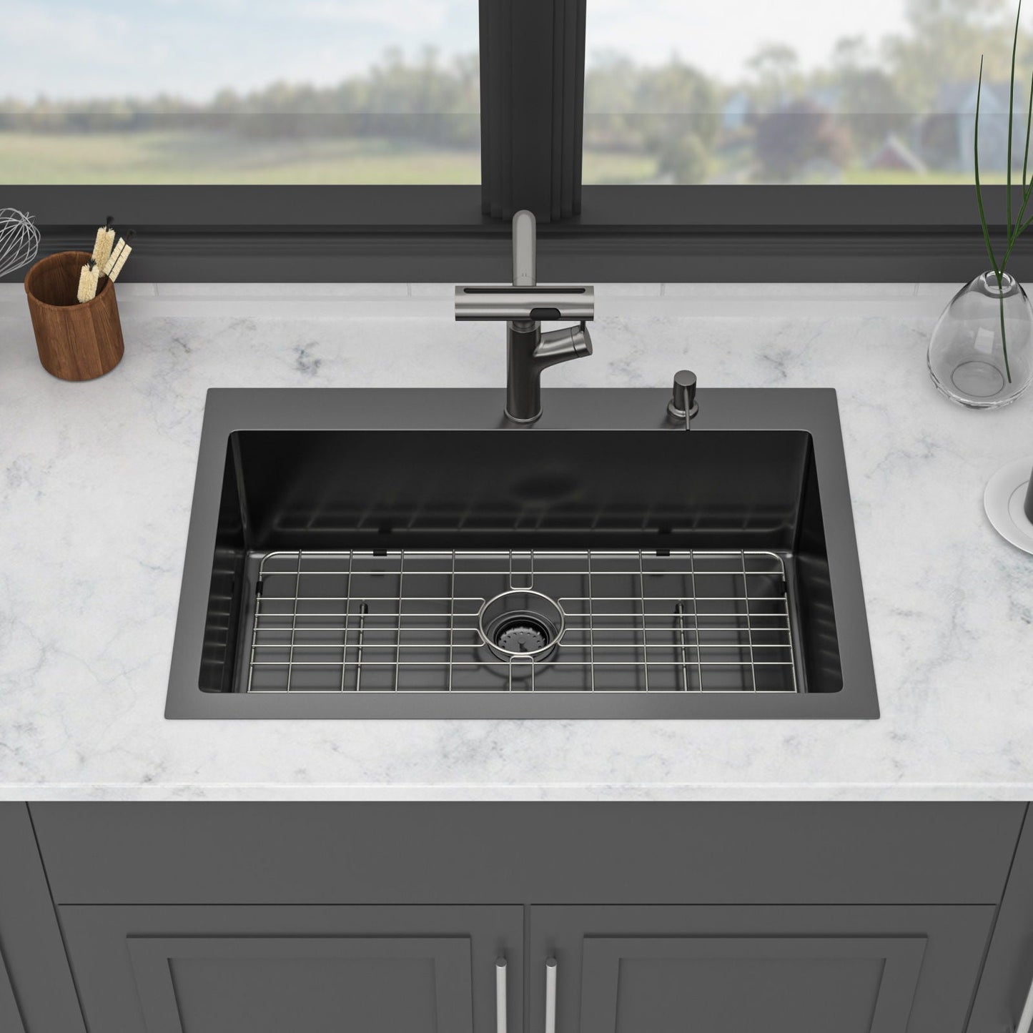 Stainless Steel Kitchen Sink with Pull Faucet