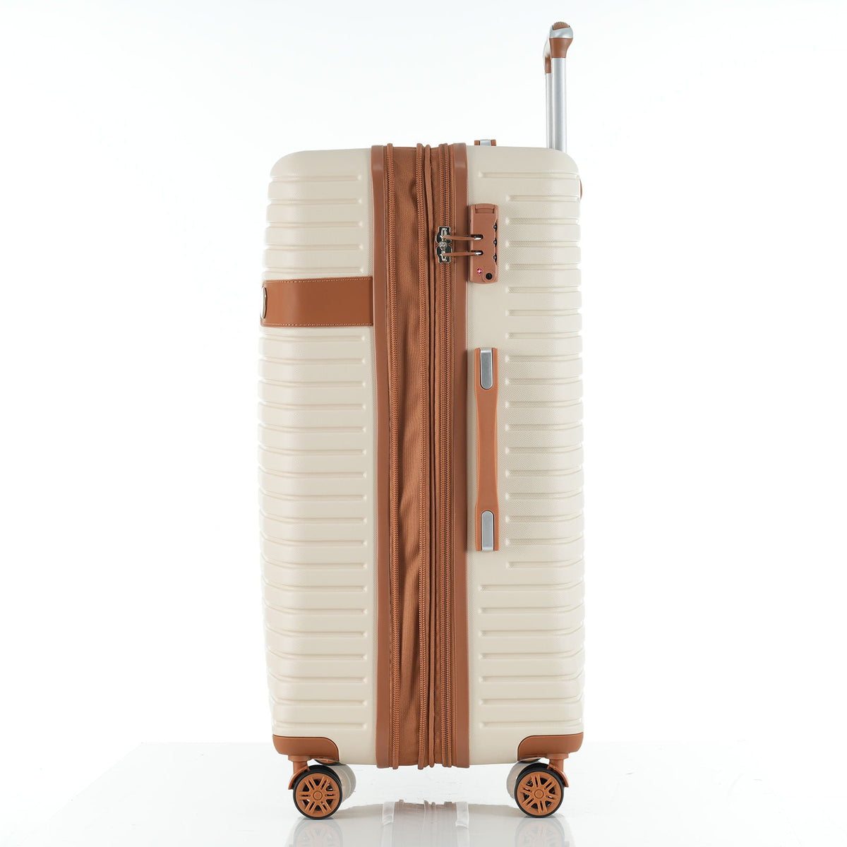 4 Piece Luggage Set hard-shell beige expandable suitcase with brown straps by HouseOfZazla on Tampa Home & Garden Store
