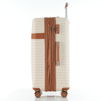 4 Piece Luggage Set hard-shell beige expandable suitcase with brown straps by HouseOfZazla on Tampa Home & Garden Store