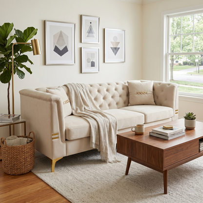 Contemporary Velvet Sofa and Throw Pillows