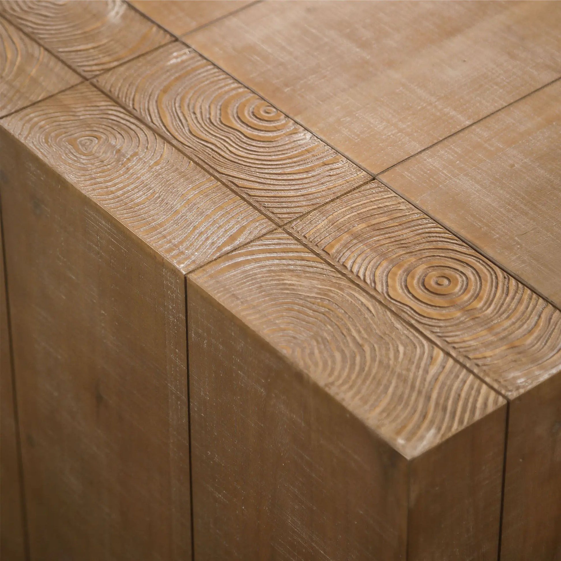 Minimalist rectangular coffee table in warm wood finish with visible natural grain on Tampa Home & Garden Store