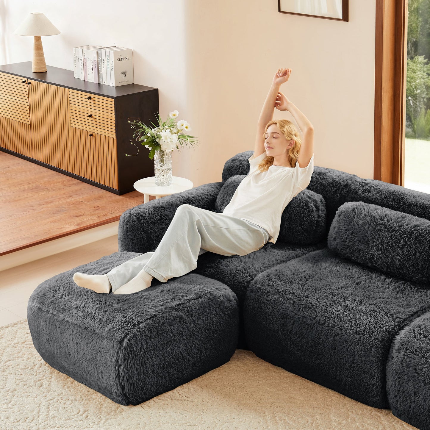 the Modular Aviana Sofa and Dark Fabric Trim