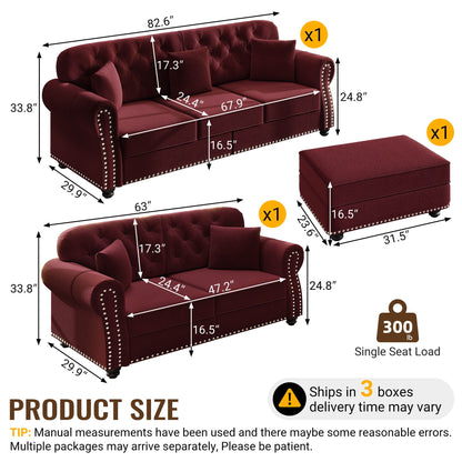 Upholstered Sofa Set with Nailhead and Pillows