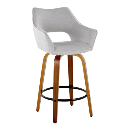 Counter stools set of 2, gray fabric upholstered with curved back and wooden legs on Tampa Home & Garden Store