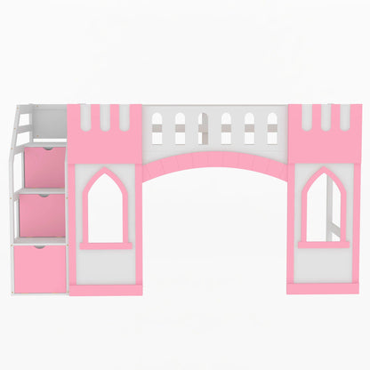 Loft bed with storage staircase and windows in pink and white, HouseOfZazla on Tampa Home & Garden Store