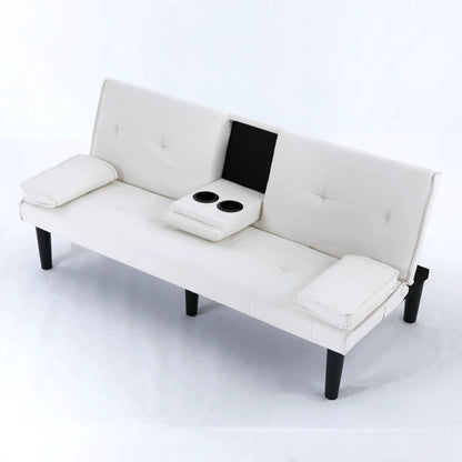 Sofa Bed With Foldable Design And Cup Holder, white futon with center cup holders on Tampa Home & Garden Store