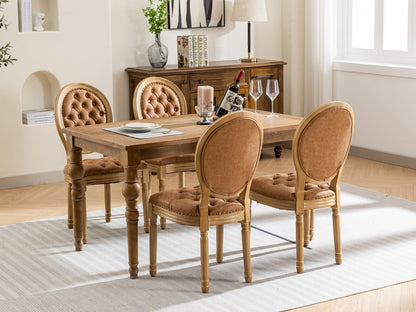French Style Solid Wood Dining Chair with Nailhead Trim, tan tufted upholstery, 6 chairs on Tampa Home & Garden Store