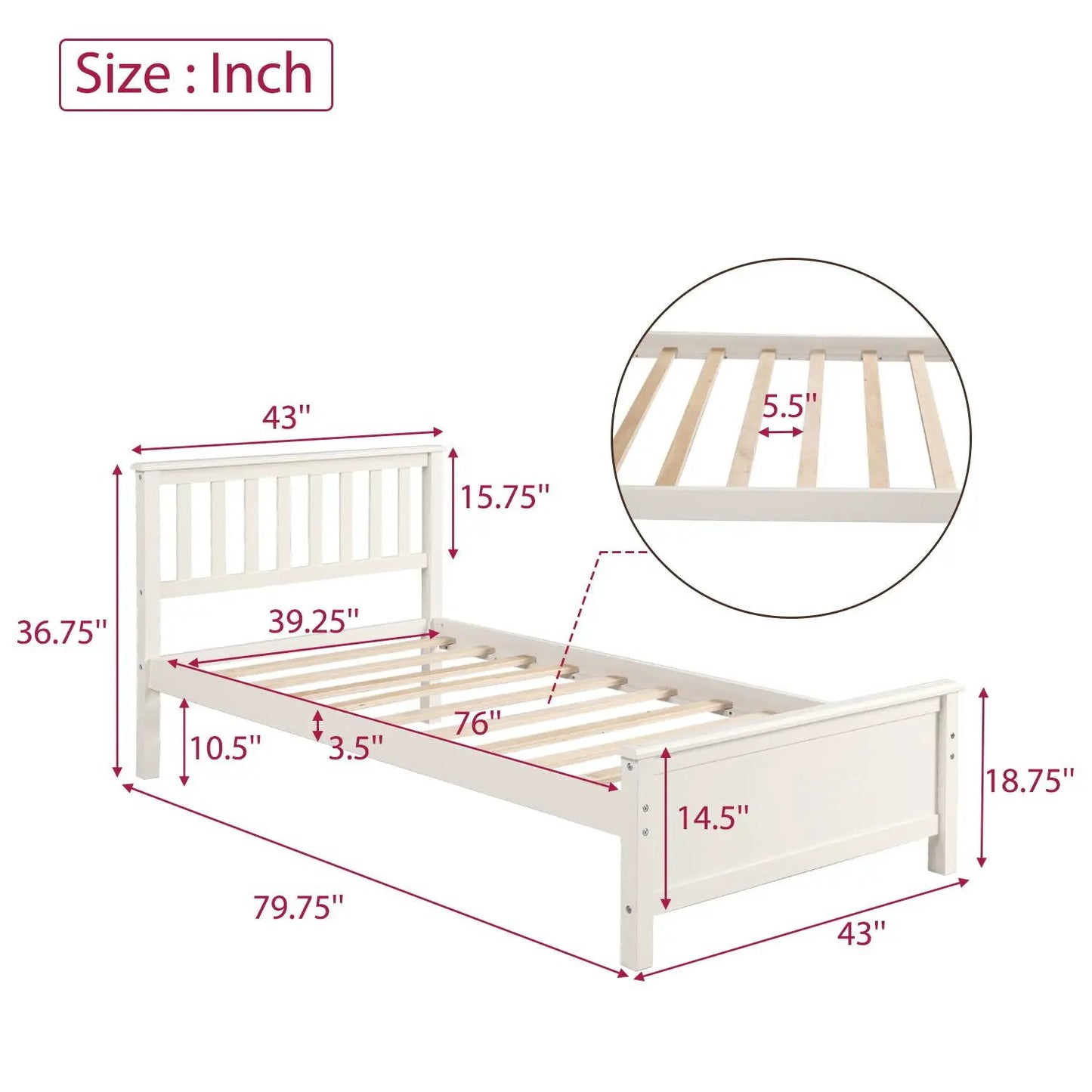 Platform bed with headboard and footboard, white finish, wood slat support by Unique Piece Furniture on Tampa Home & Garden Store