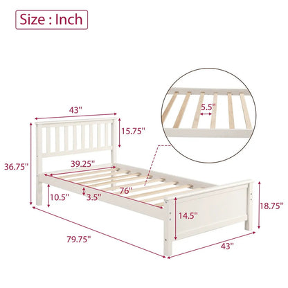 Platform bed with headboard and footboard, white finish, wood slat support by Unique Piece Furniture on Tampa Home & Garden Store