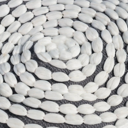 River Handcrafted cylindrical pouf water resistant fabric white fibers on dark weave base on Tampa Home & Garden Store