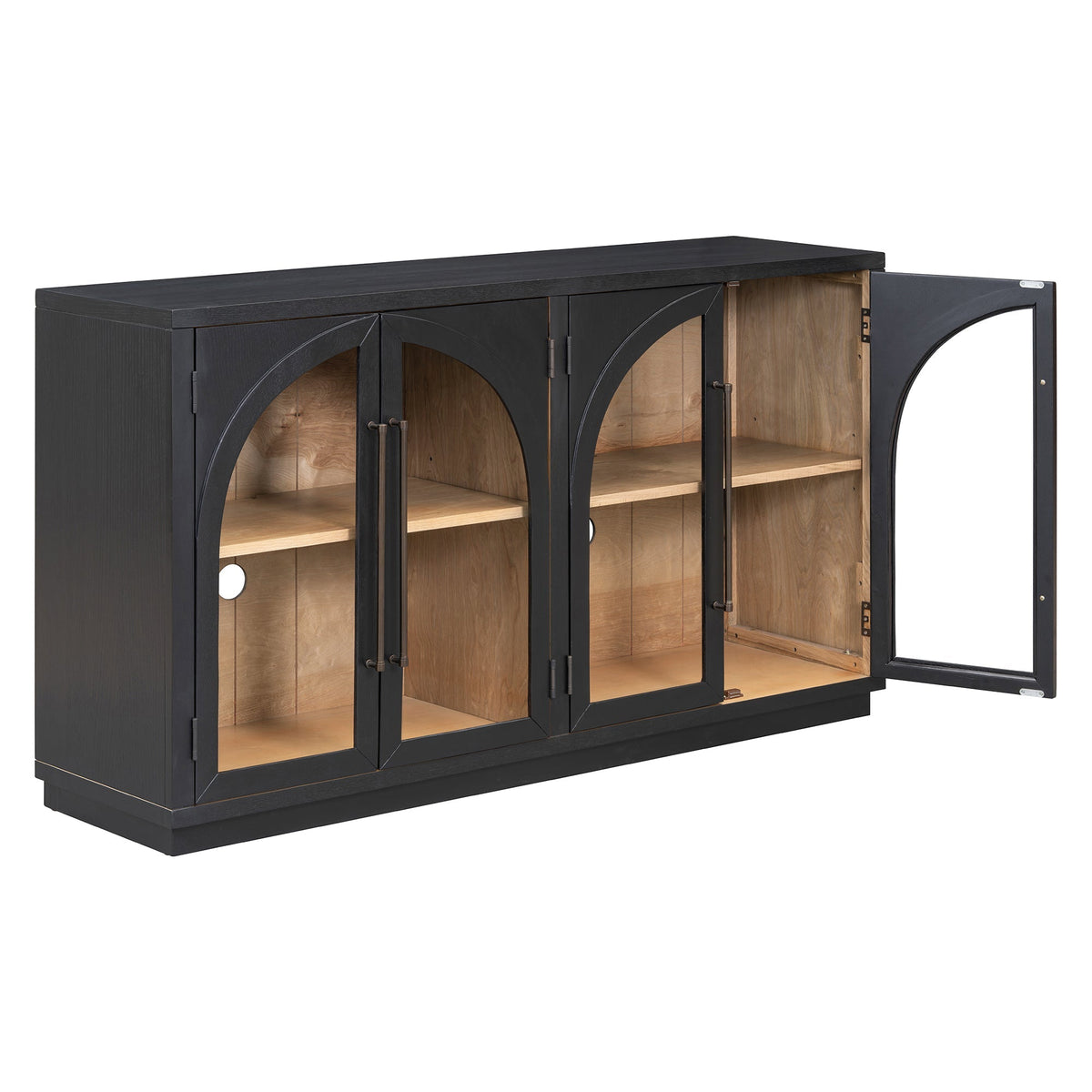 HouseOfZazla 4-Door black arched glass-door sideboard with natural wood interior shelves on Tampa Home & Garden Store