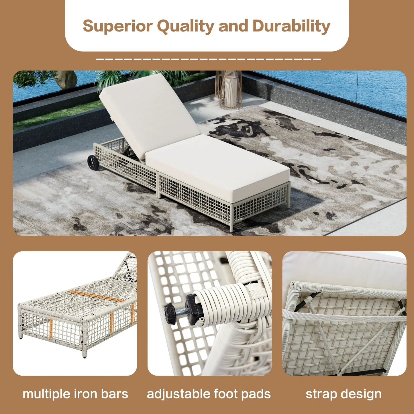 Lounge Chair With 5 Position Backrest Wheels
