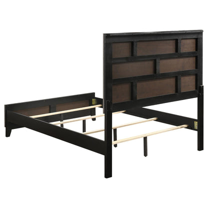 Queen Gray Oak Panel Bed and Black Accents
