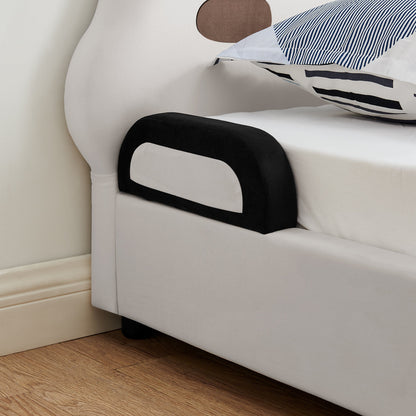 Twin size panda-shaped kids bed in white velvet with black panda motif accents by HouseOfZazla on Tampa Home & Garden Store