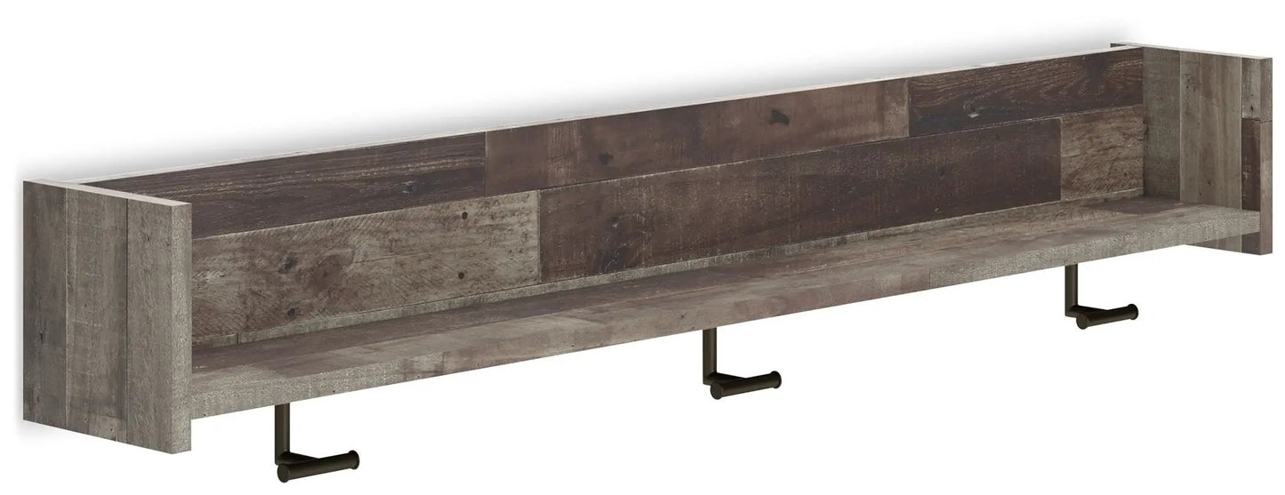 Neilsville wall mounted coat rack in rustic reclaimed wood with two black metal hooks on Tampa Home & Garden Store