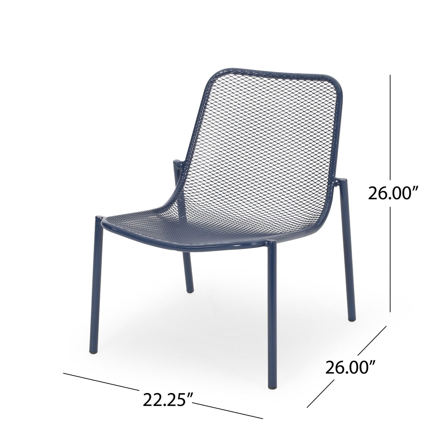 Kincaid Stackable Iron Chair armless outdoor chair in navy blue mesh on Tampa Home & Garden Store
