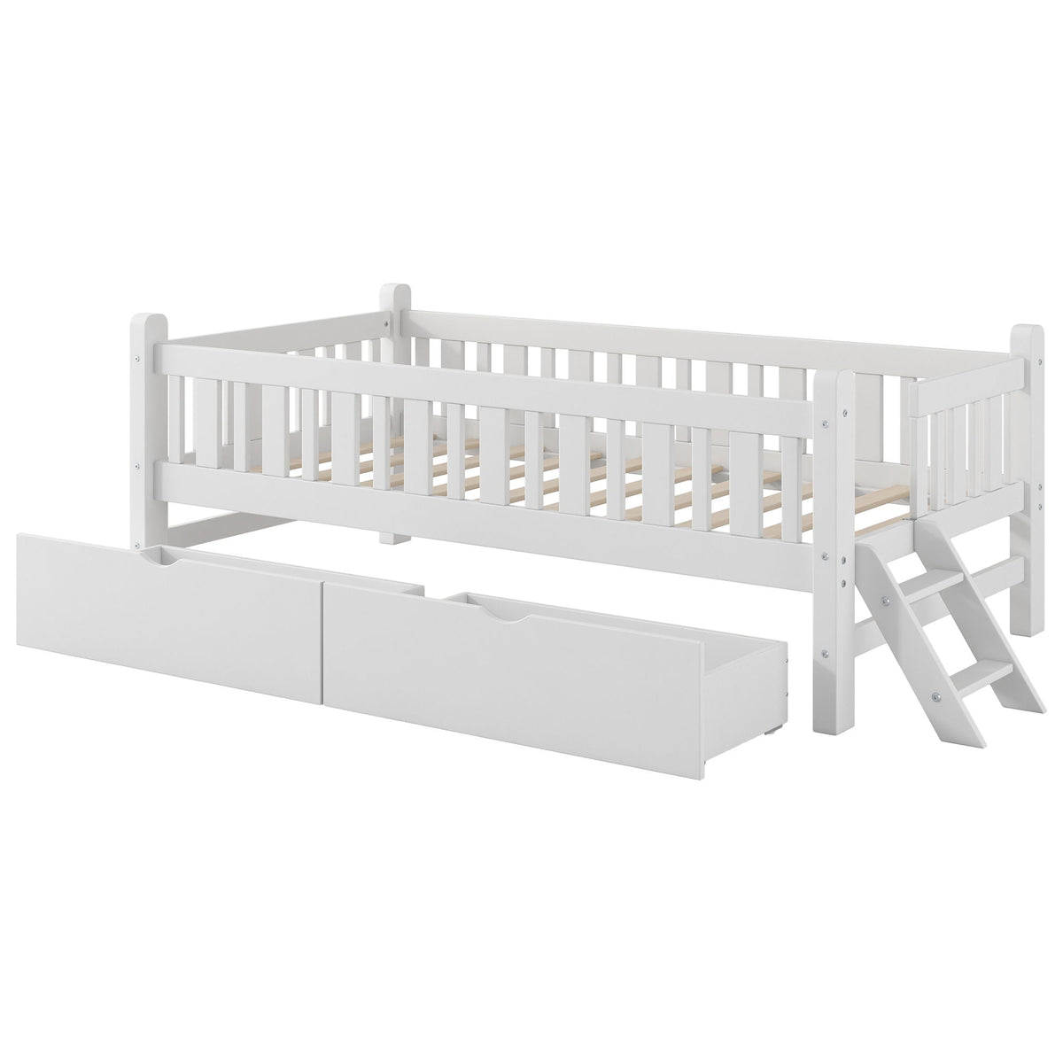 Platform bed with guardrail and two under-bed drawers in white by HouseOfZazla on Tampa Home & Garden Store