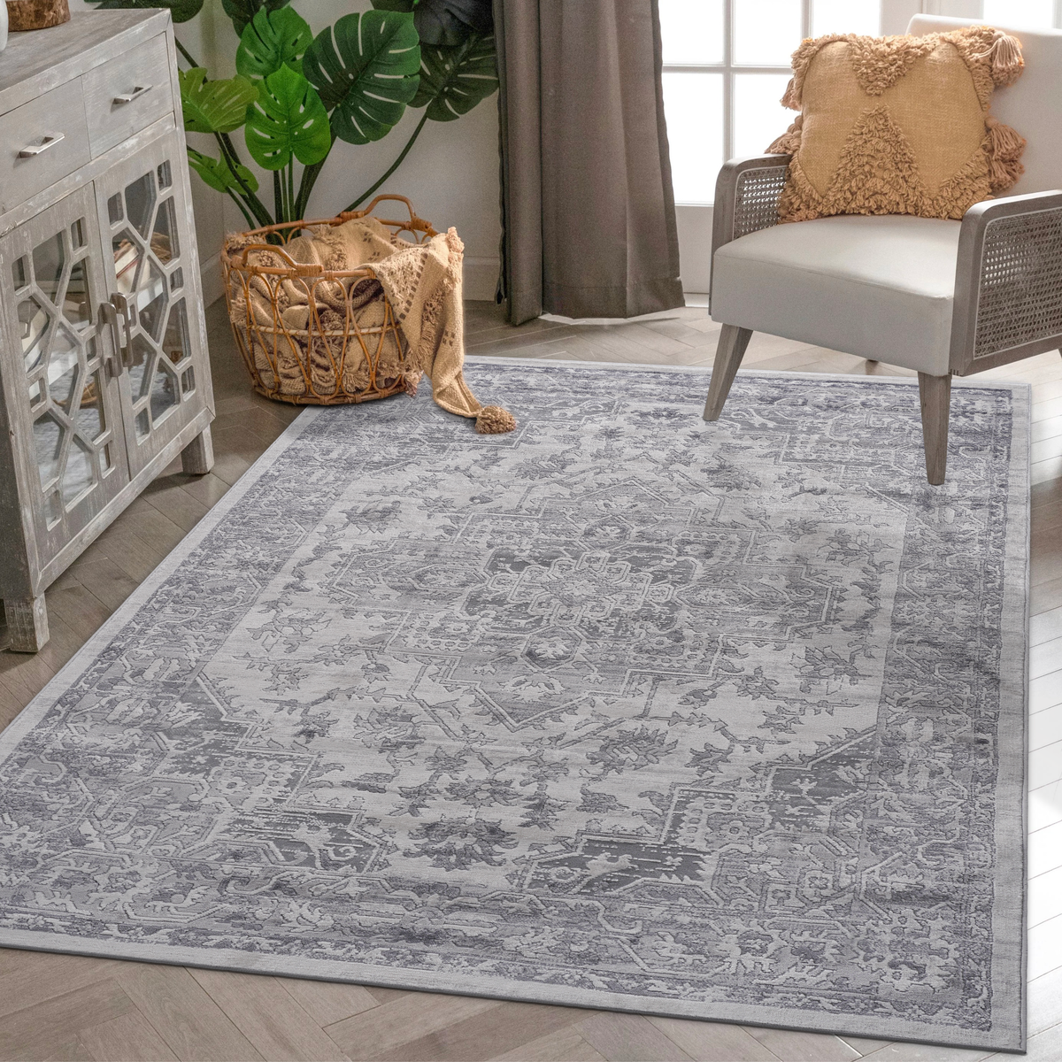 MARFI Collection 6.7X9 Rug by HouseOfZazla in gray tones with an intricate traditional pattern on Tampa Home & Garden Store