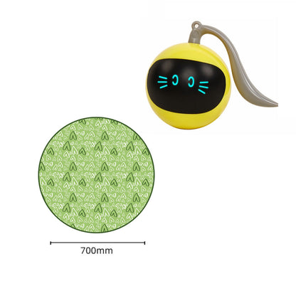 Automatic motion cat toy ball with yellow LED eyes and gray tail, plus green leaf-pattern ball on Tampa Home & Garden Store