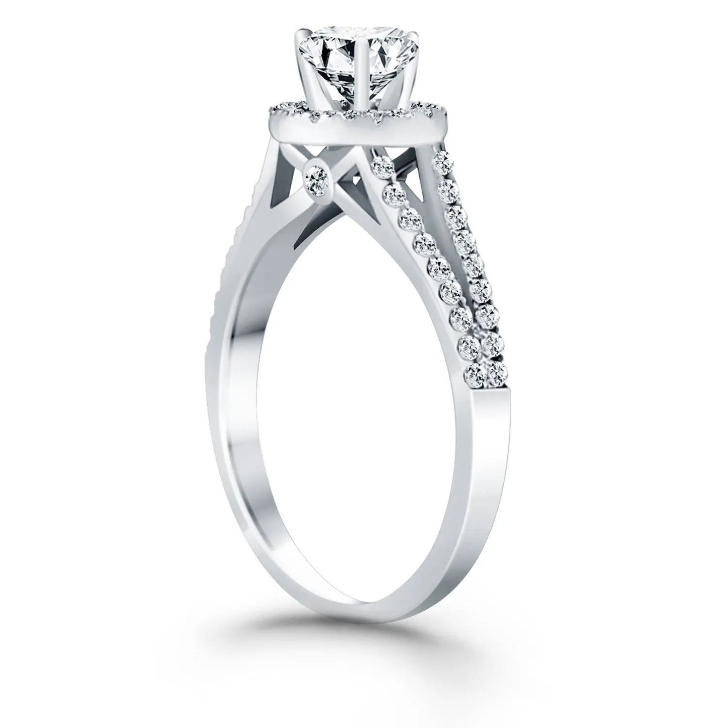 Engagement ring 14k white gold diamond halo with split shank pave diamonds by Bids.com on Tampa Home & Garden Store