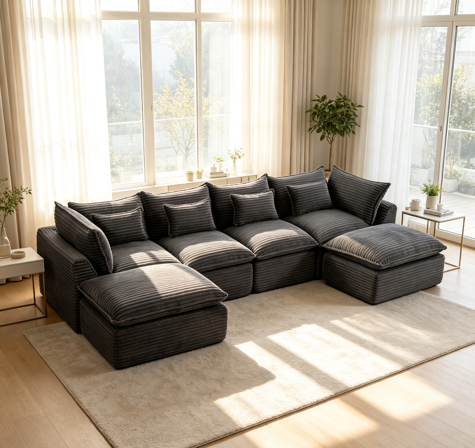 129.8 in Cloud Couch Oversized Modular Sectional Sofa in charcoal fabric by HouseOfZazla on Tampa Home & Garden Store