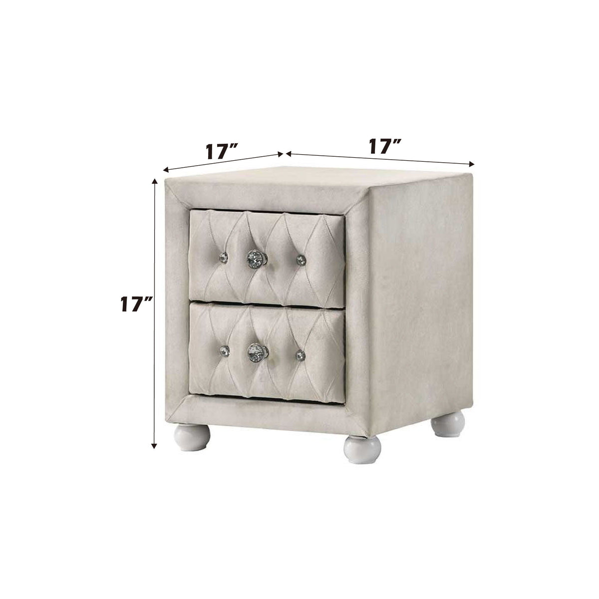 Beige tufted accent nightstand with crystal knob pulls, 2-drawer by HouseOfZazla on Tampa Home & Garden Store
