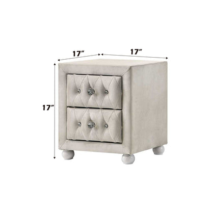 Beige tufted accent nightstand with crystal knob pulls, 2-drawer by HouseOfZazla on Tampa Home & Garden Store