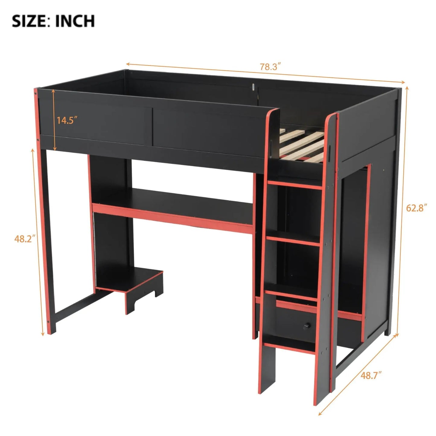 Gaming Loft Bed with Built in Desk and Wardrobe