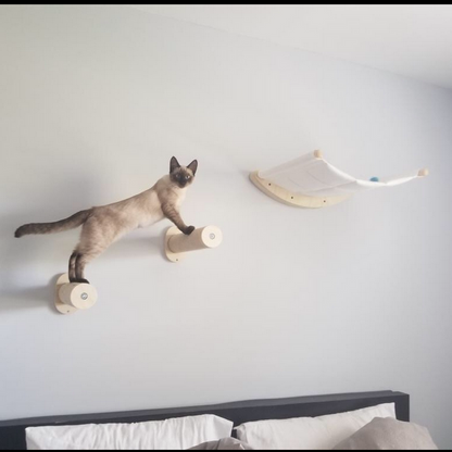 Pet solid wood cat wall hanging scratching post with hammock climbing frame natural wood on Tampa Home & Garden Store