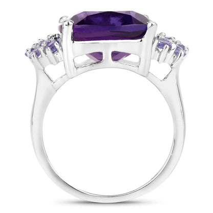 6.34 carat amethyst tanzanite sterling silver ring with purple center stone and side stones on Tampa Home & Garden Store